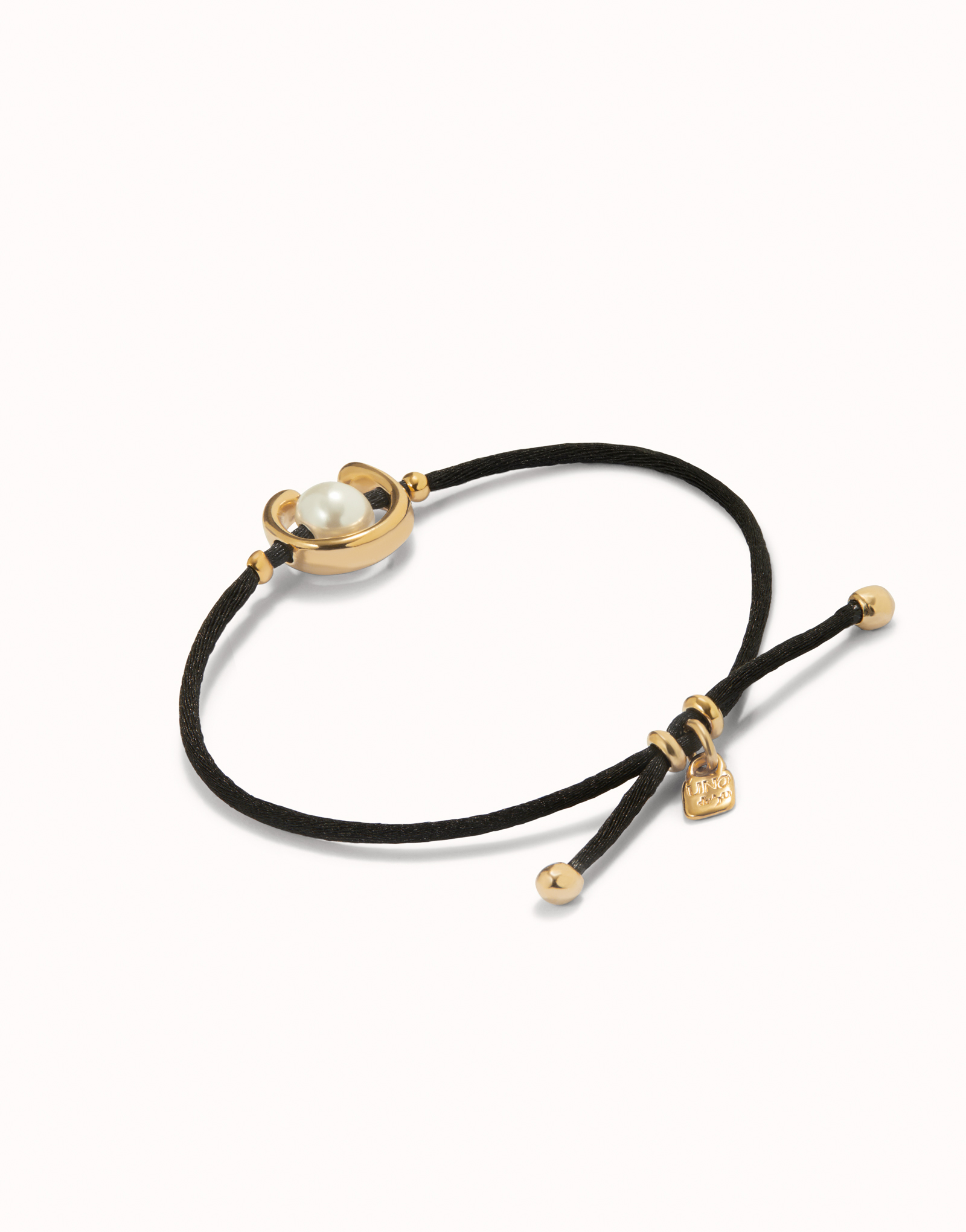 18K gold-plated black thread bracelet with shell pearl accessory., Golden, large image number null